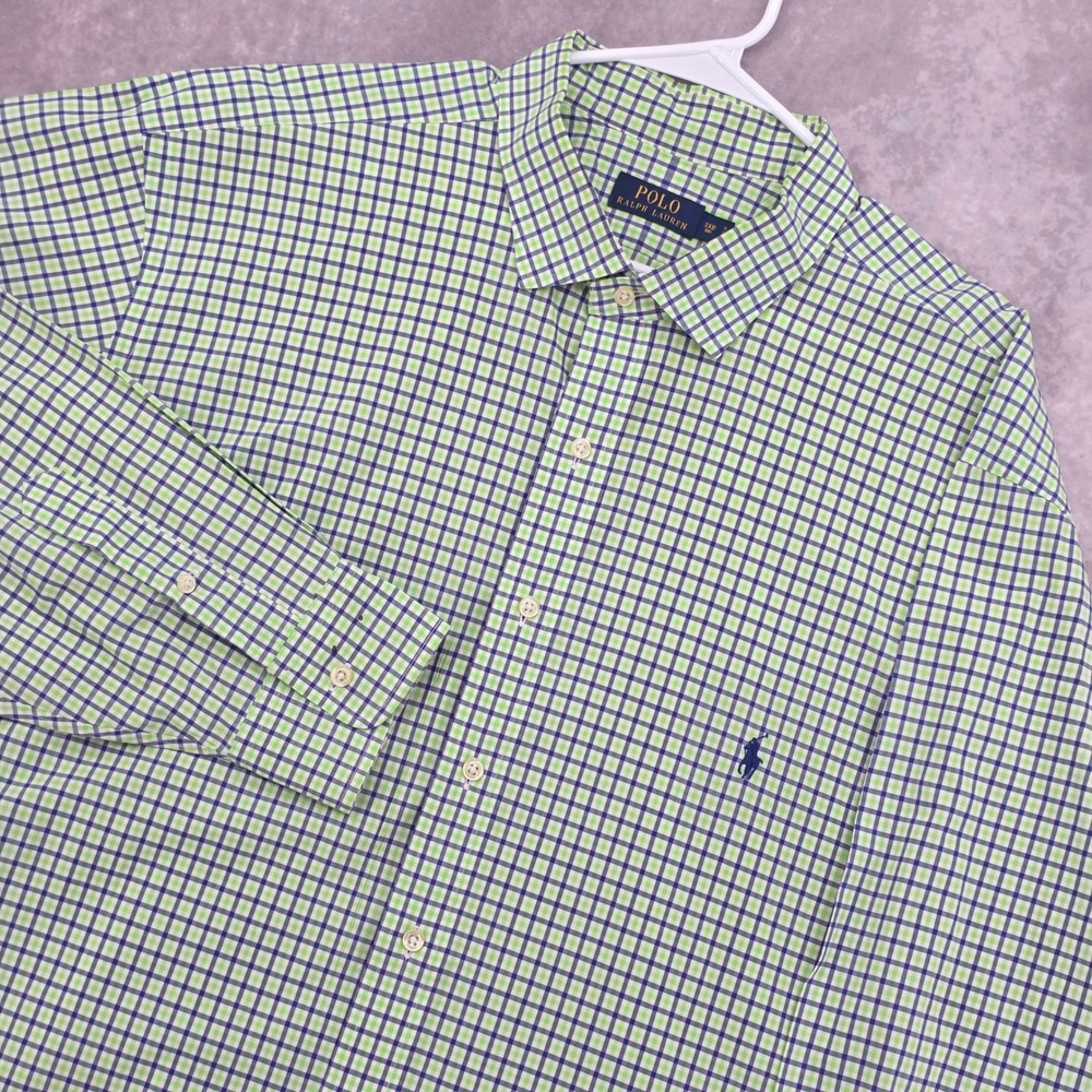 Polo Ralph Lauren Mens 3XB Big Long Sleeve Gingham Check Shirt Green‎ Navy Blue